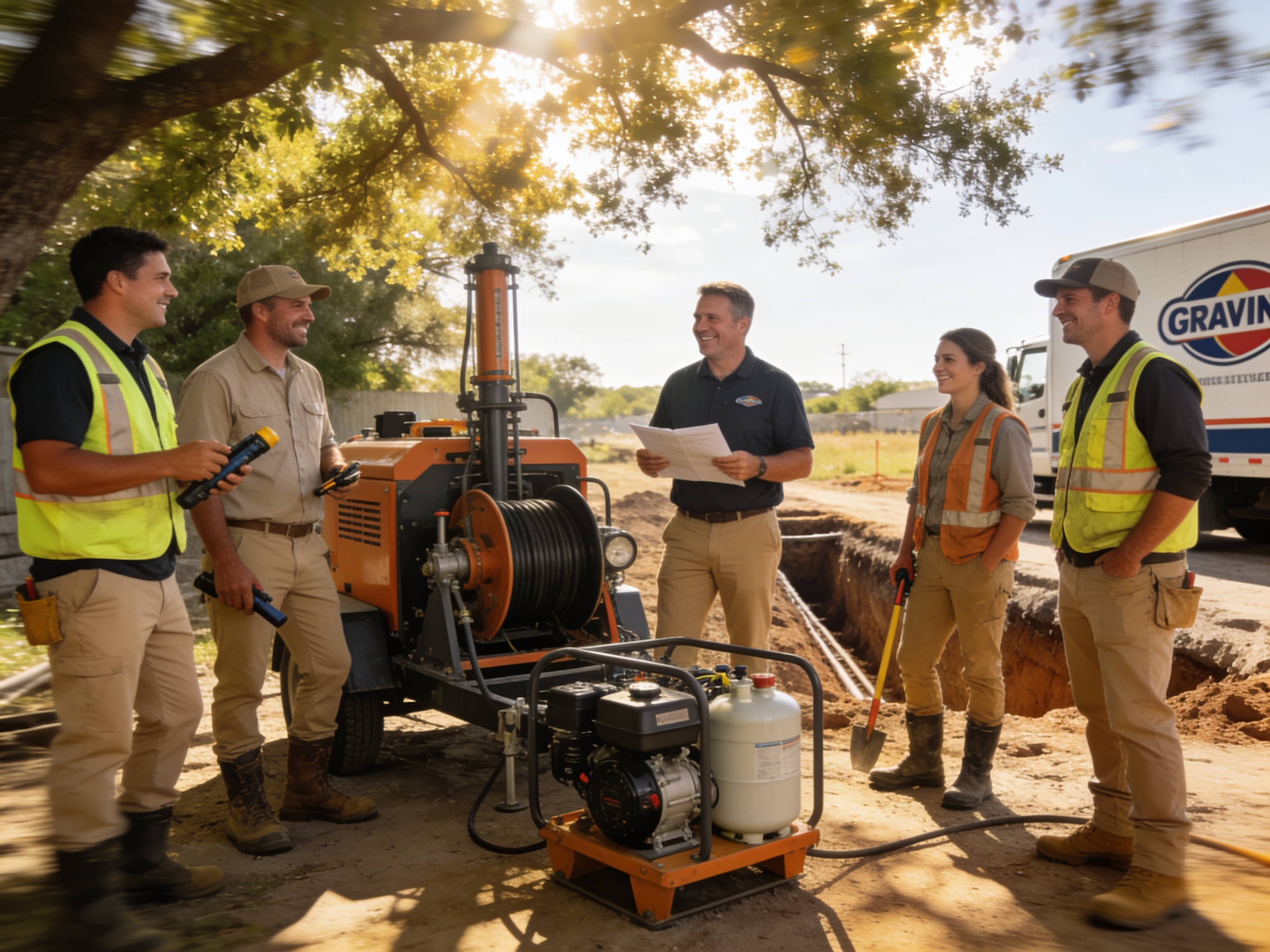 The Grapevine Trenchless Sewer Solutions team at work in Grapevine
